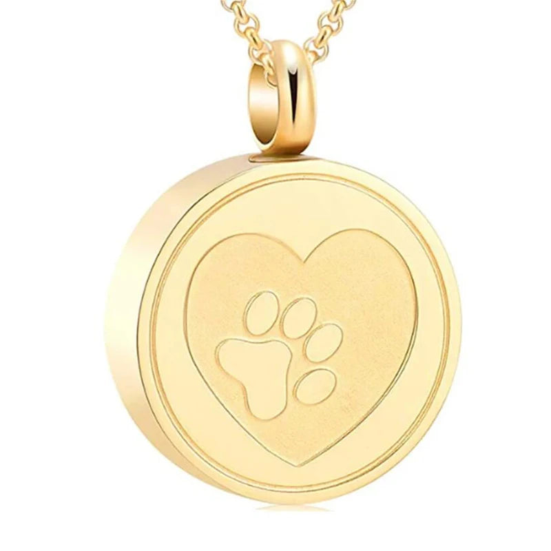 Free Engrave Pet Paw Print Heart Stainless Steel Cremation Urn Locket Necklace Hold Dog/Cat Ashes Casket Keepsake Jewelry