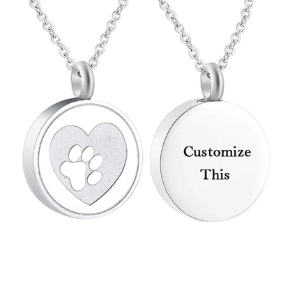 Free Engrave Pet Paw Print Heart Stainless Steel Cremation Urn Locket Necklace Hold Dog/Cat Ashes Casket Keepsake Jewelry