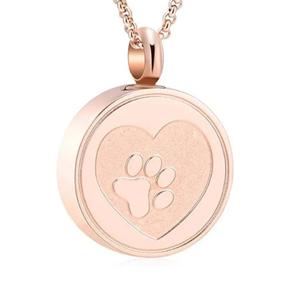 Free Engrave Pet Paw Print Heart Stainless Steel Cremation Urn Locket Necklace Hold Dog/Cat Ashes Casket Keepsake Jewelry