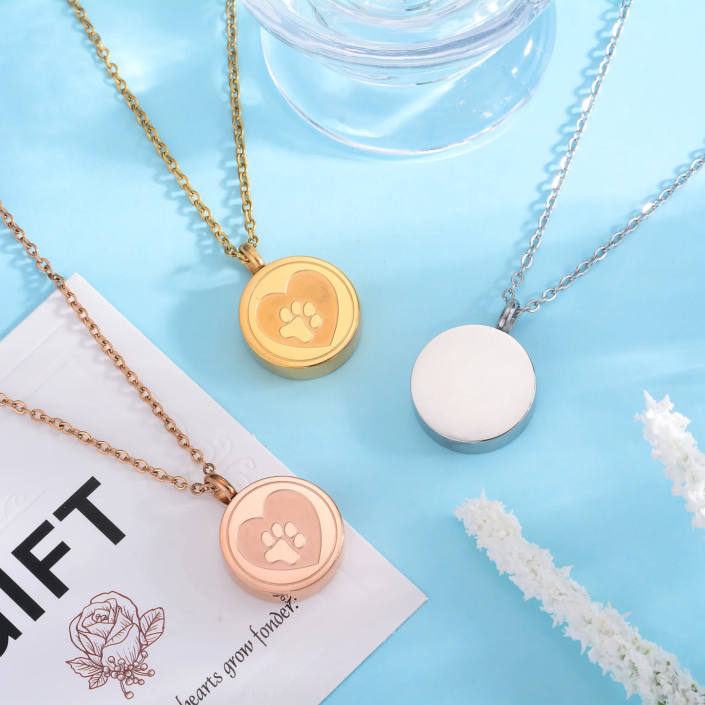 Free Engrave Pet Paw Print Heart Stainless Steel Cremation Urn Locket Necklace Hold Dog/Cat Ashes Casket Keepsake Jewelry