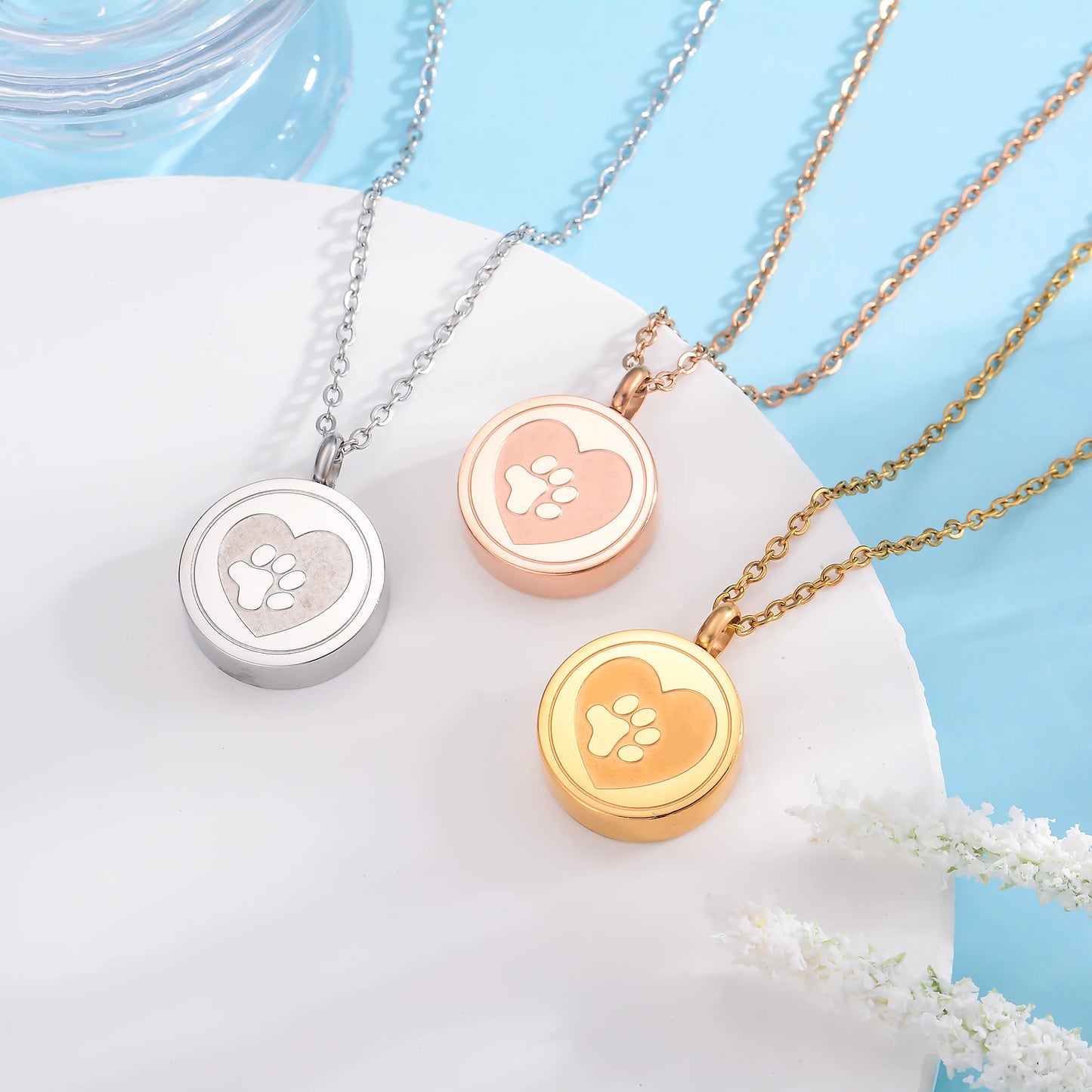 Free Engrave Pet Paw Print Heart Stainless Steel Cremation Urn Locket Necklace Hold Dog/Cat Ashes Casket Keepsake Jewelry