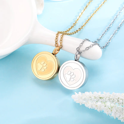 Free Engrave Pet Paw Print Heart Stainless Steel Cremation Urn Locket Necklace Hold Dog/Cat Ashes Casket Keepsake Jewelry