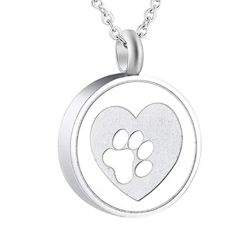Free Engrave Pet Paw Print Heart Stainless Steel Cremation Urn Locket Necklace Hold Dog/Cat Ashes Casket Keepsake Jewelry