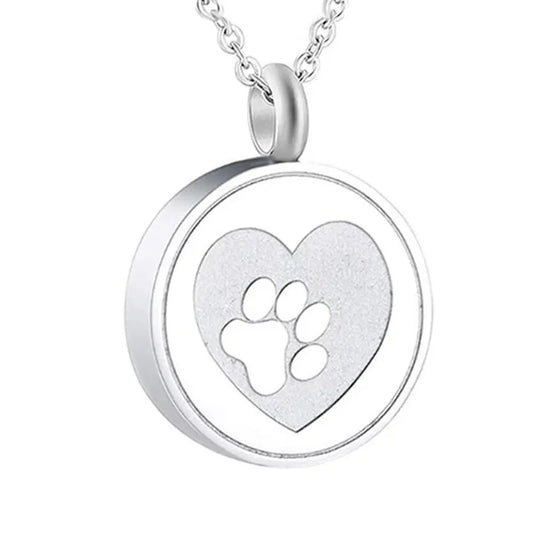Free Engrave Pet Paw Print Heart Stainless Steel Cremation Urn Locket Necklace Hold Dog/Cat Ashes Casket Keepsake Jewelry